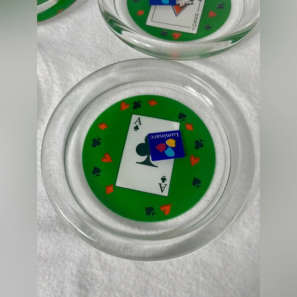 Playing Card Coasters Glass Trinket Dish Game Room Decor Luminarc France King